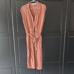 Rust Sleeveless Midi Dress with Tie Waist